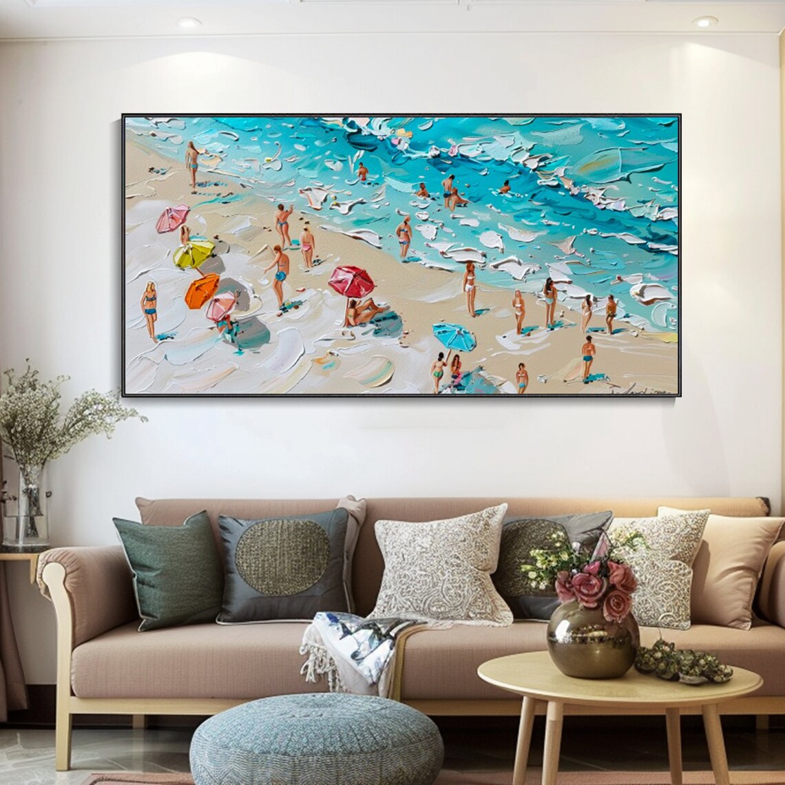 Sunny Beach Carnival Oil Painting Art Print, Seascape - Image 2