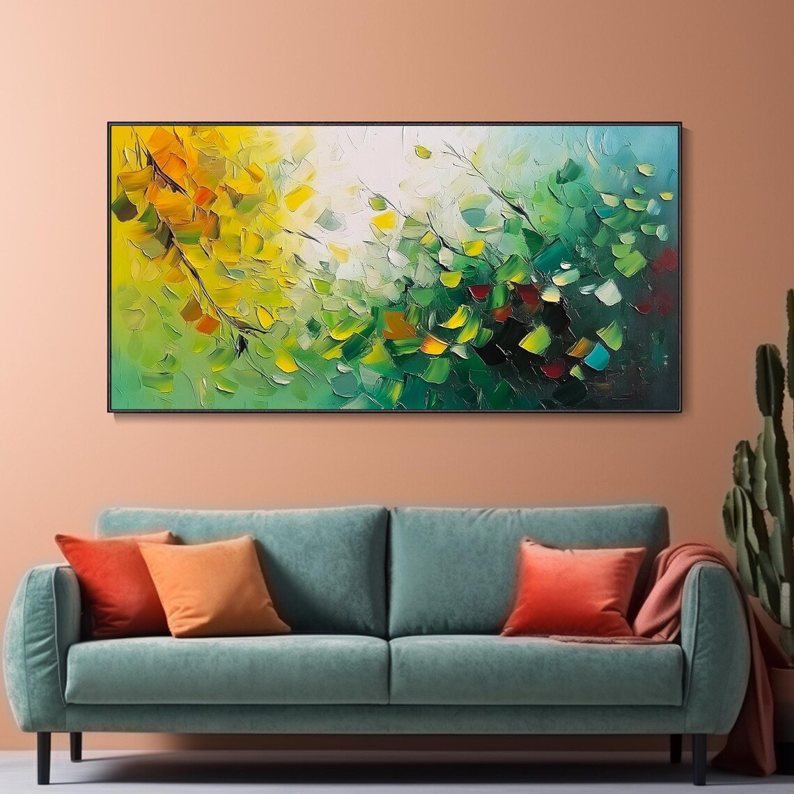 Abstract Green Leaves Textured Botanical Oil Painting Poster - Image 2