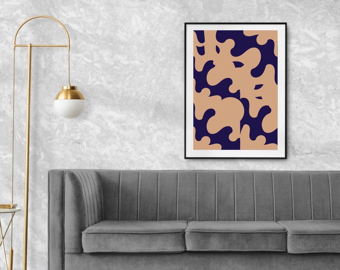 Modern Abstract Wall Art Color Splash Wall Art Print Navy Blue Beige Abstract Wall Art Home Decor