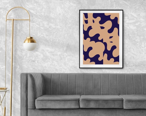 Modern Abstract Wall Art Color Splash Wall Art Print Navy Blue Beige Abstract Wall Art Home Decor