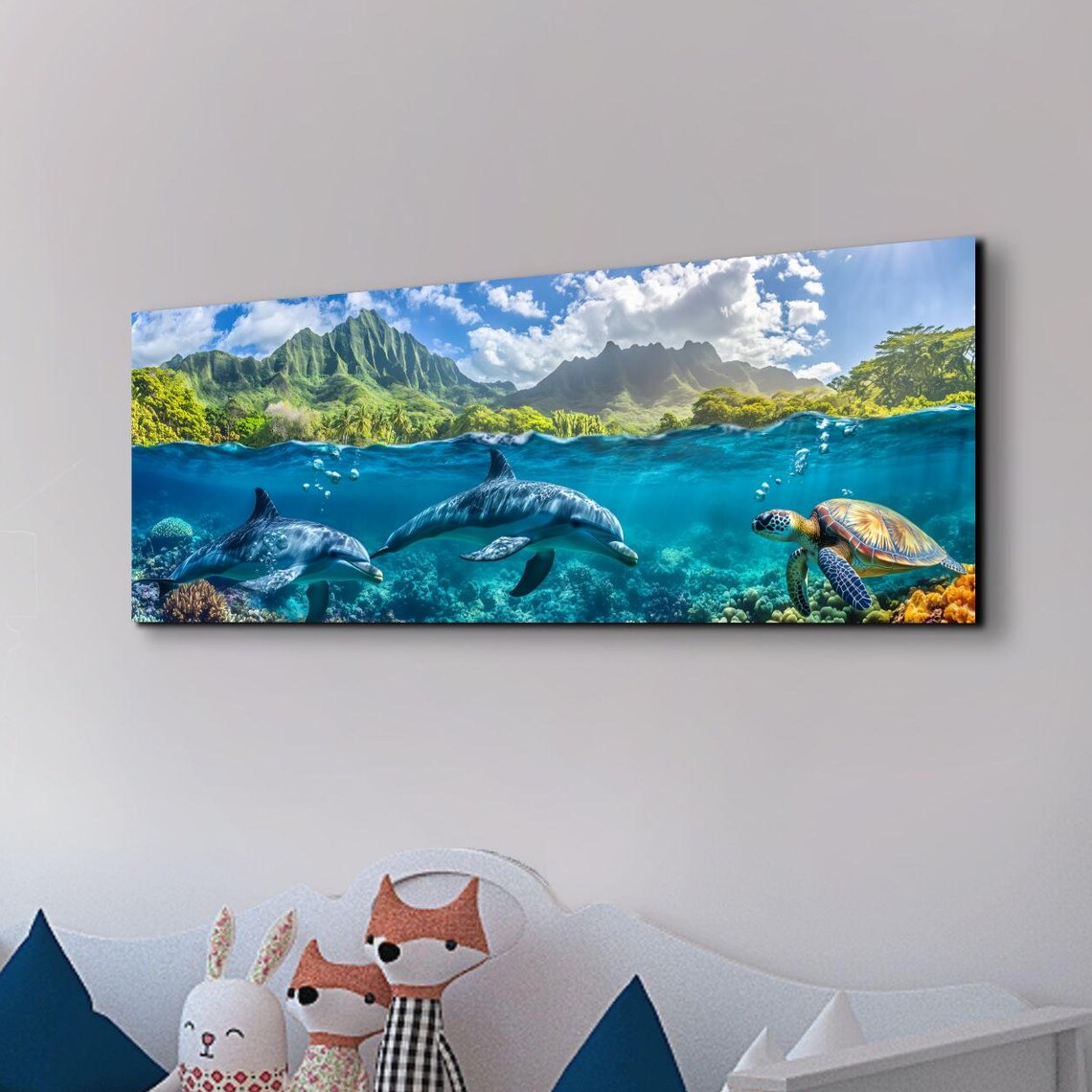 Hawaiian Dolphins Art Print, Tropical Ocean Decor