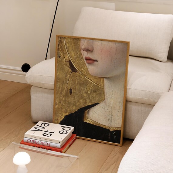 Renaissance Woman Portrait Gold Leaf Antique Oil Painting Poster