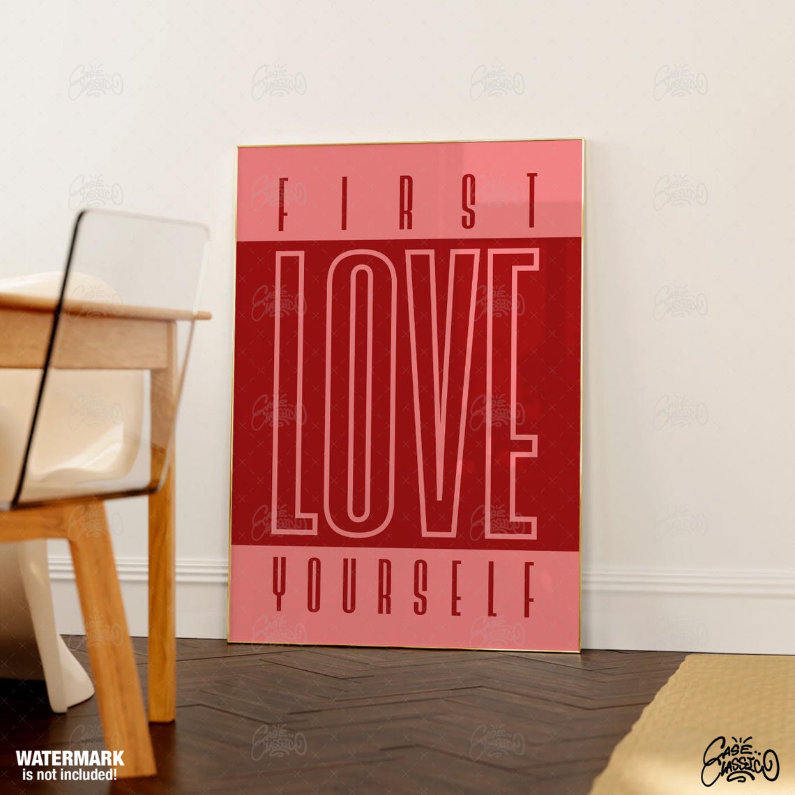 First Love Yourself Poster Typography Print Pink Room Decor Motivational Bar Quote Indie