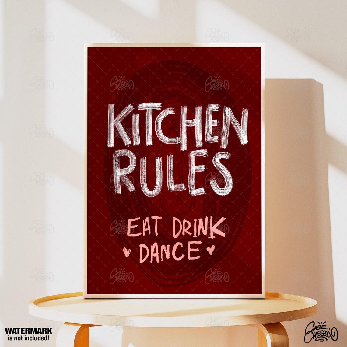 Kitchen Rules Eat Drink Dance White Brush Letter Quote Poster