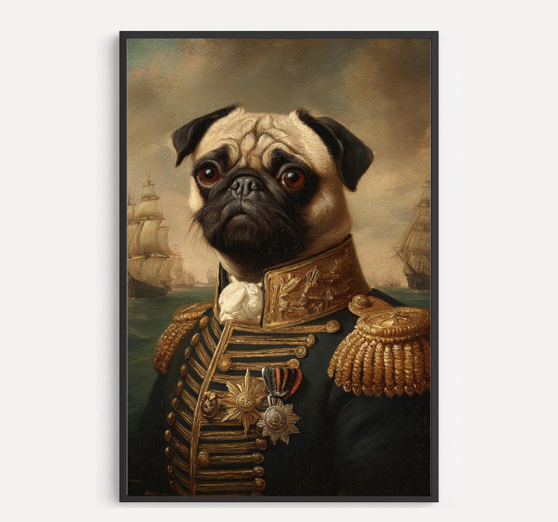 Original Renaissance Admiral Pug Portrait Art Print