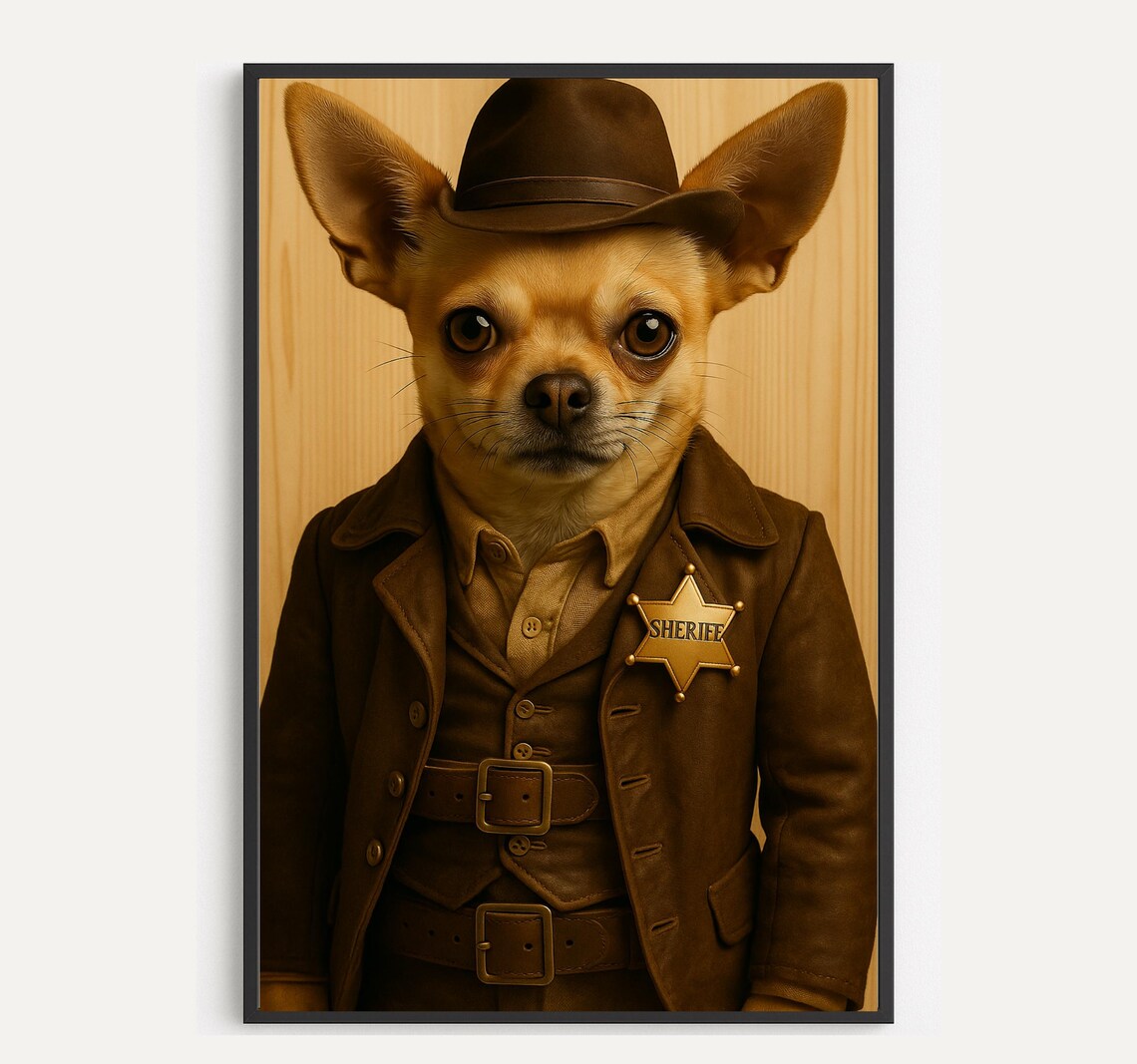 Chihuahua Sheriff Vintage Western Pet Portrait Funny Dog Poster