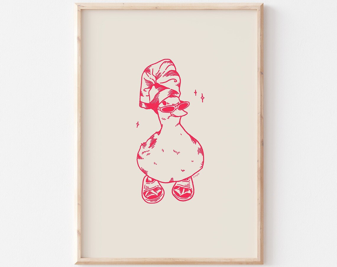 Cool Duck In Slippers Vintage Bathroom Poster - Image 2