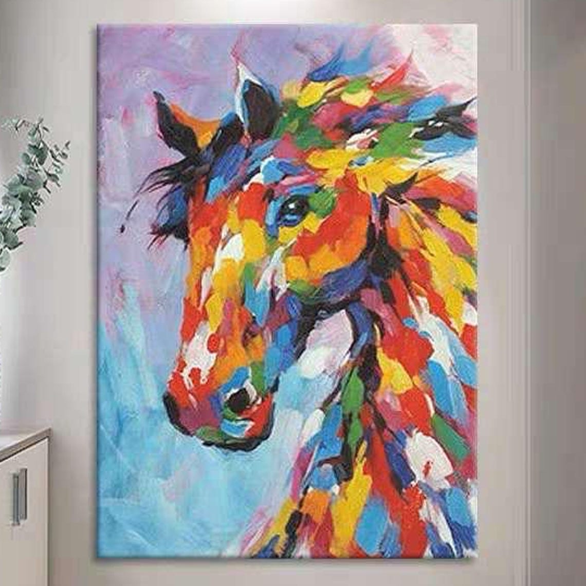 Multicolor Horse Head Portrait with Brushstroke Colors Art Poster