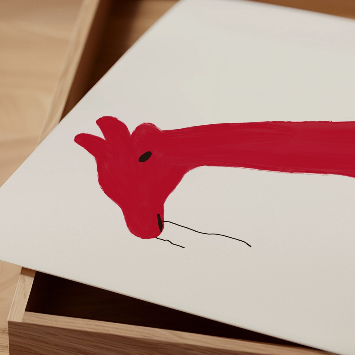 He Will Only Eat Squid Ink Pasta Red Giraffe Funny Animal Poster - Image 2