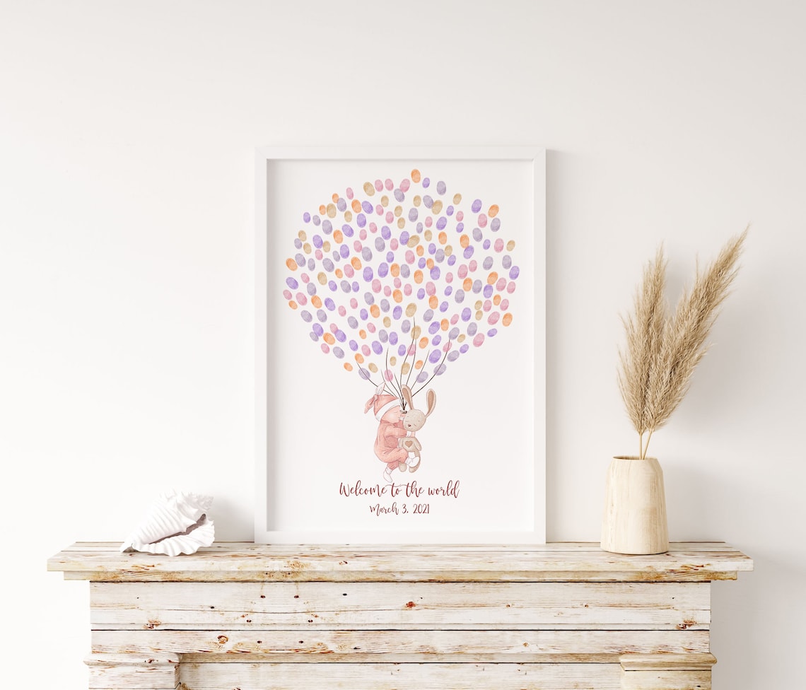 Baby and Teddy Bear Pastel Balloon Keepsake Guest Book Poster - Image 3