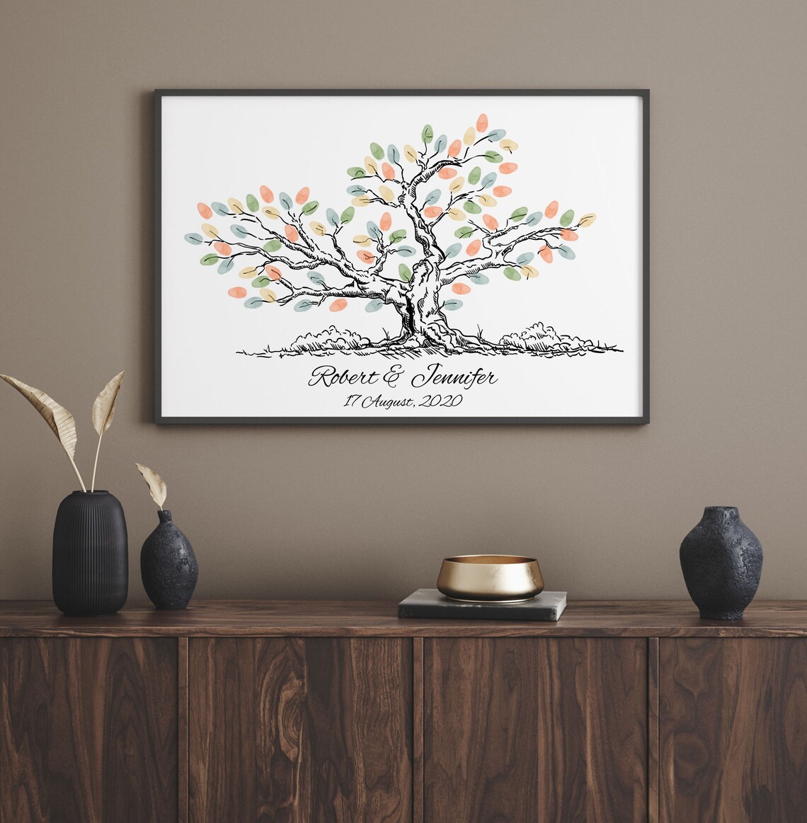 Sketch Thumbprint Tree Wedding Guest Book, Ink Painting - Image 2