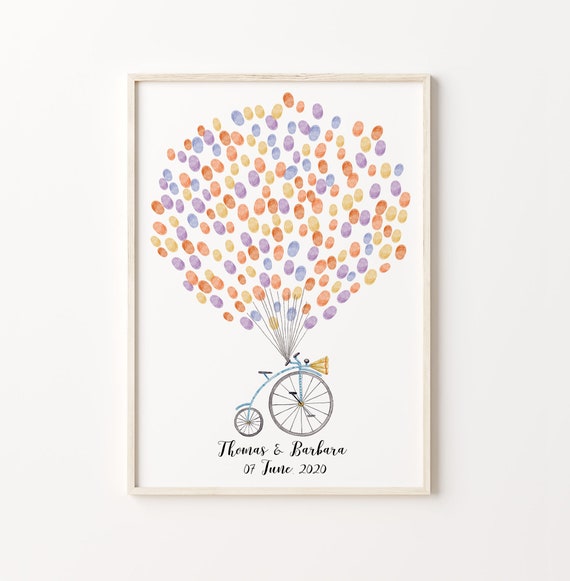 Bicycle Guest Book Guest Book Birthday Fingerprint Balloon Watercolor Bicycle Thumbprint Tree Baby Shower Book Guest Book