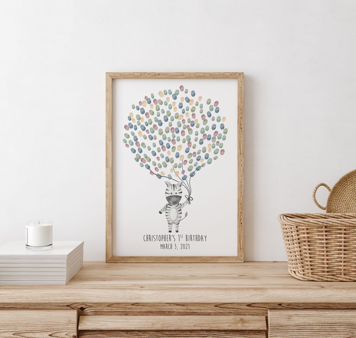 Zebra With Balloons Christopher's 1st Birthday Guest Book Poster - Image 4