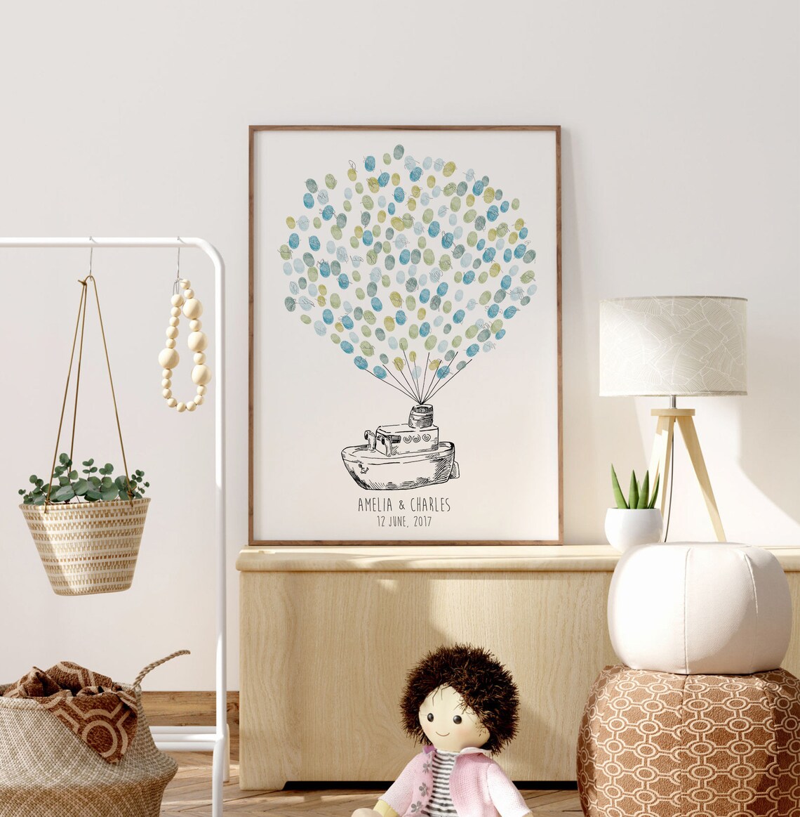 Whimsical Balloon Ship Wedding Guest Book Name Keepsake Poster - Image 4