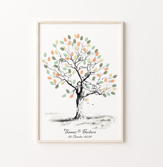 Rustic Tree Fingerprint Guest Book, Wedding Keepsake