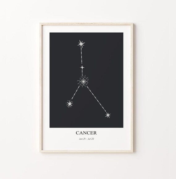 Elegant Cancer Constellation Star Chart Black Zodiac Sign Poster