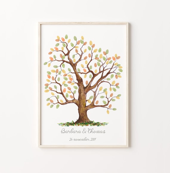 Watercolor Fingerprint Tree Wedding Guest Book Wall Art Print