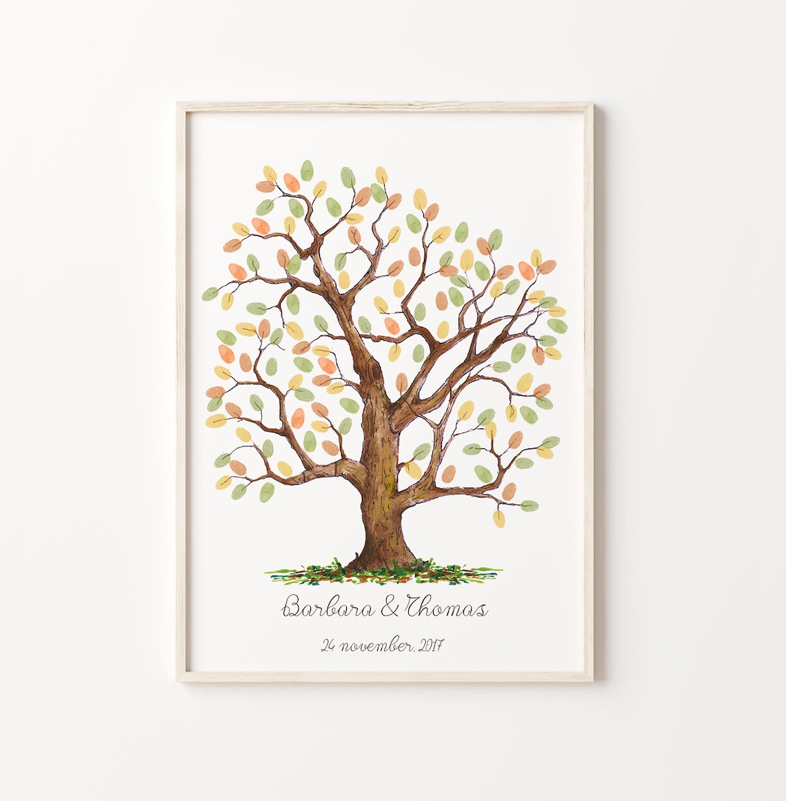 Watercolor Fingerprint Tree Wedding Guest Book Wall Art Print