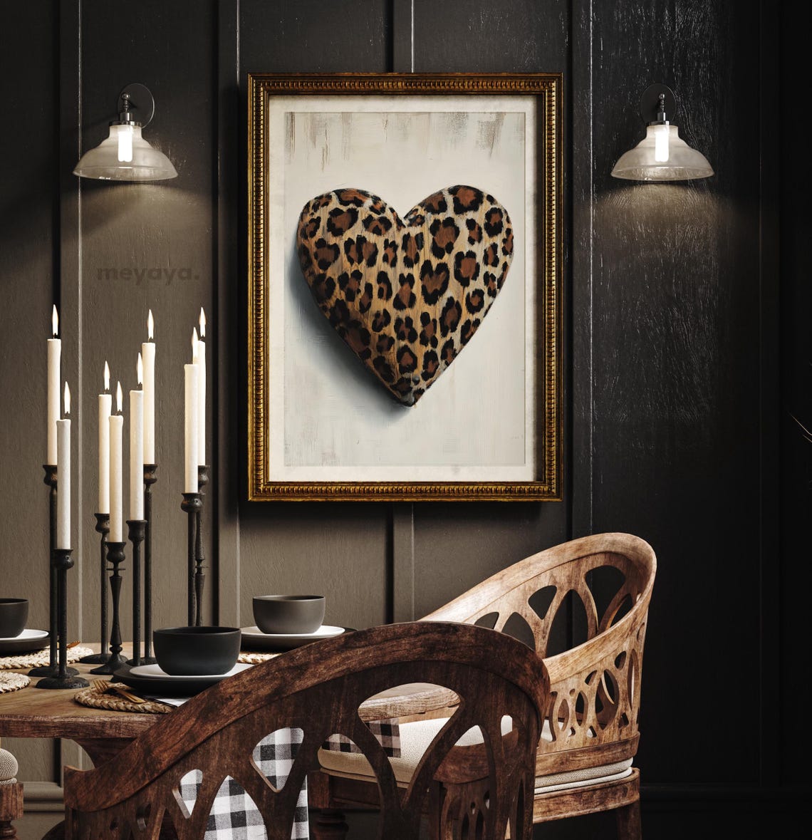 Leopard Heart Bold Funky Vintage Romantic Valentines Wall Print - Image 4