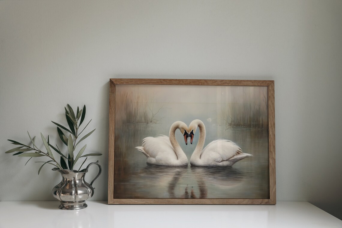 Vintage White Swans Art Print, Romantic Farmhouse Decor - Image 4