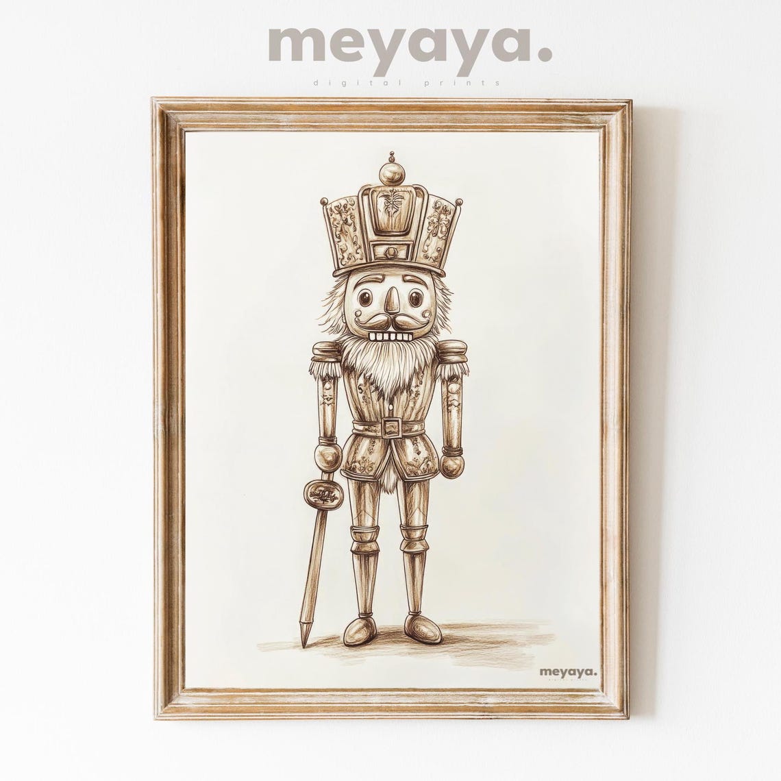 Nutcracker Sketch Sepia Line Art Vintage Christmas Soldier Poster