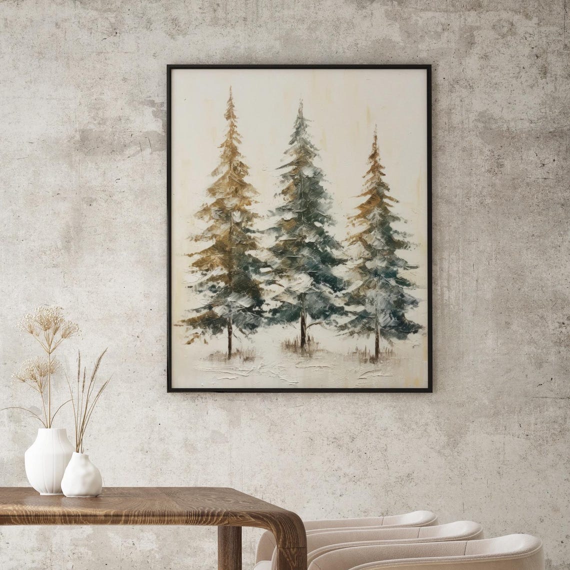 Three Snowy Pine Trees Impressionist Winter Holiday Forest Poster - Image 2