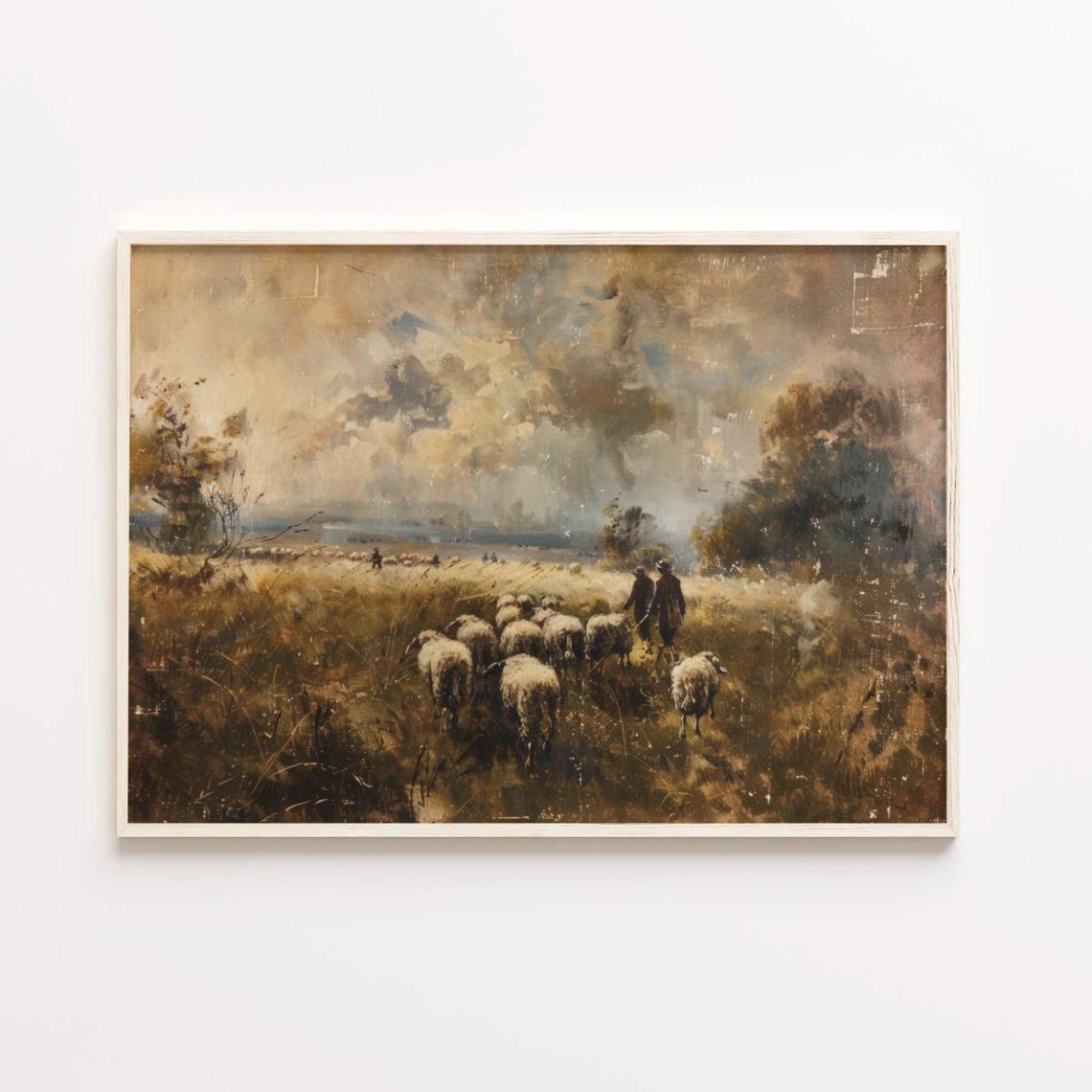 Sheep Flock Golden Pasture Vintage Shepherd Countryside Farm Poster - Image 2