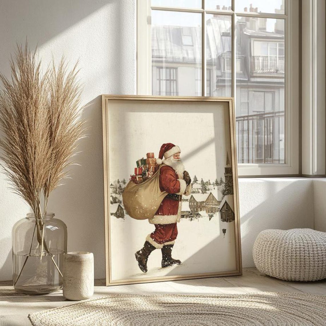 Vintage Santa Print Christmas Painting Holiday Decor Vintage Christmas Decor Farmhouse Christmas Print Winter Santa Wall Art - Image 6