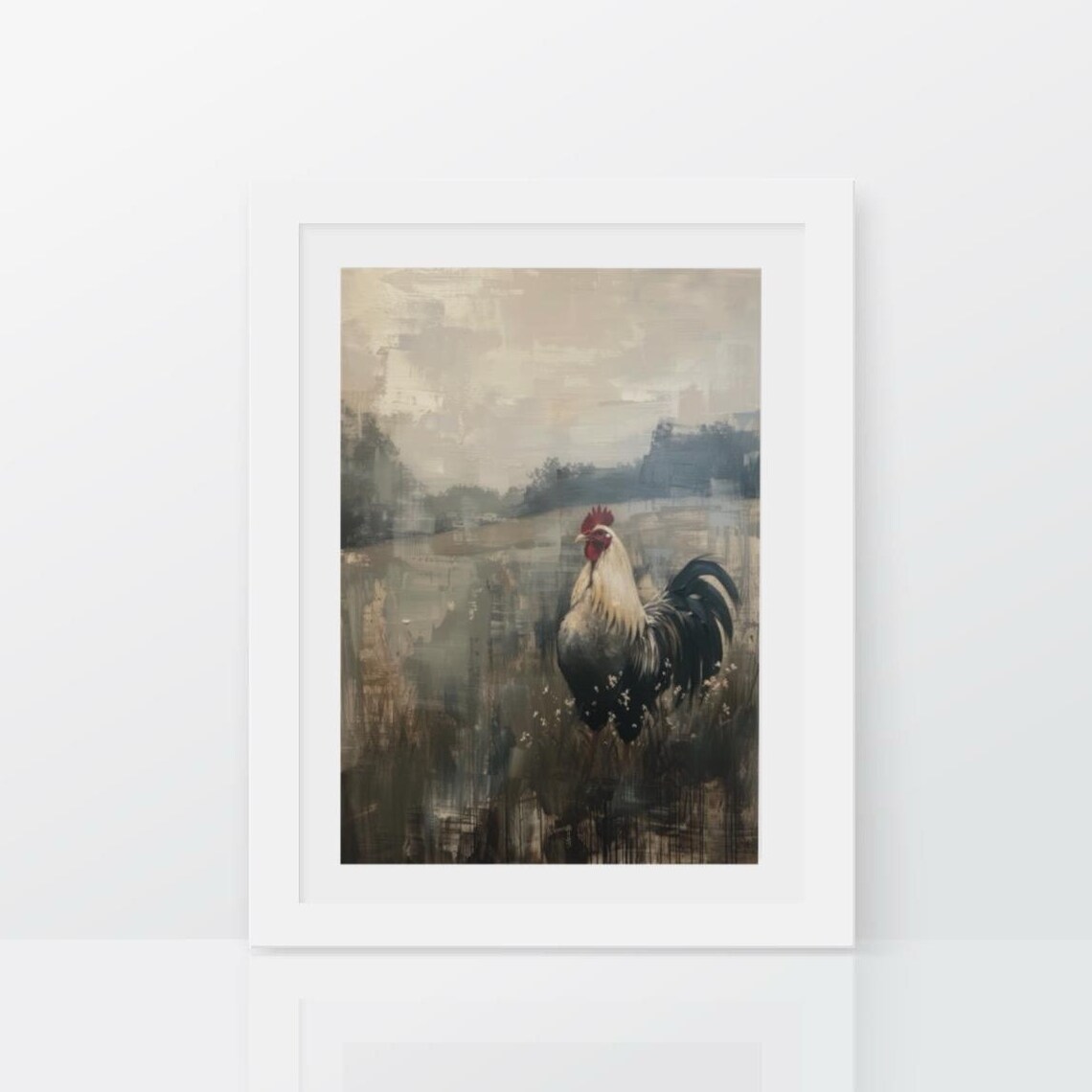 Vintage Rooster Painting, Rustic Kitchen Wall Art - Image 2