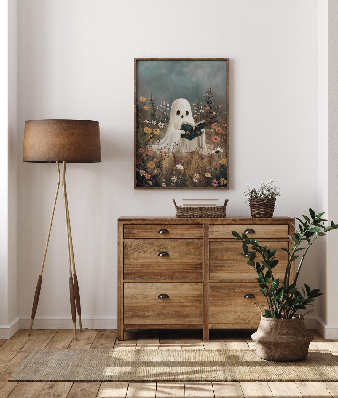Cute Ghost Reading in Flower Field Halloween Print - Image 6