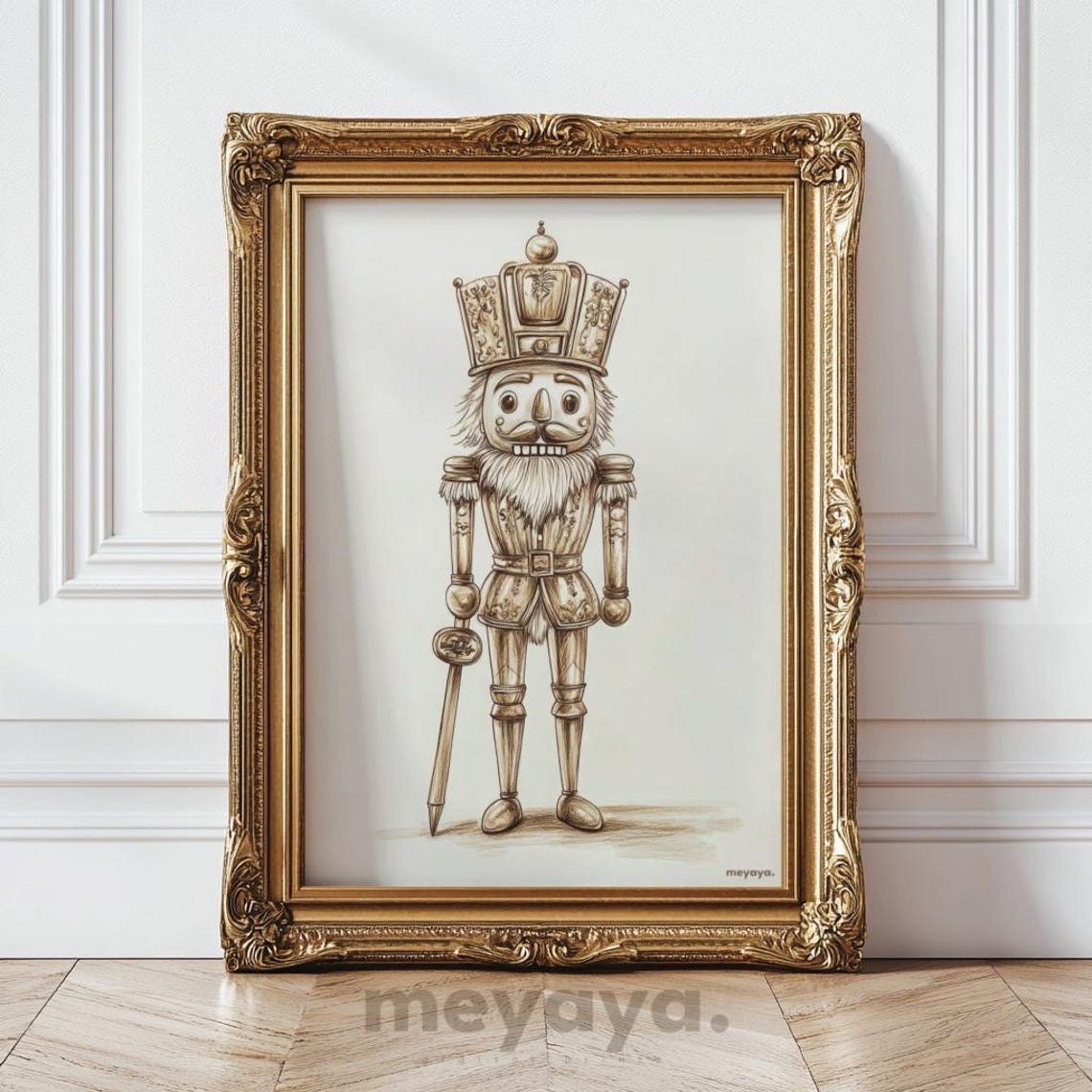 Nutcracker Sketch Sepia Line Art Vintage Christmas Soldier Poster - Image 6