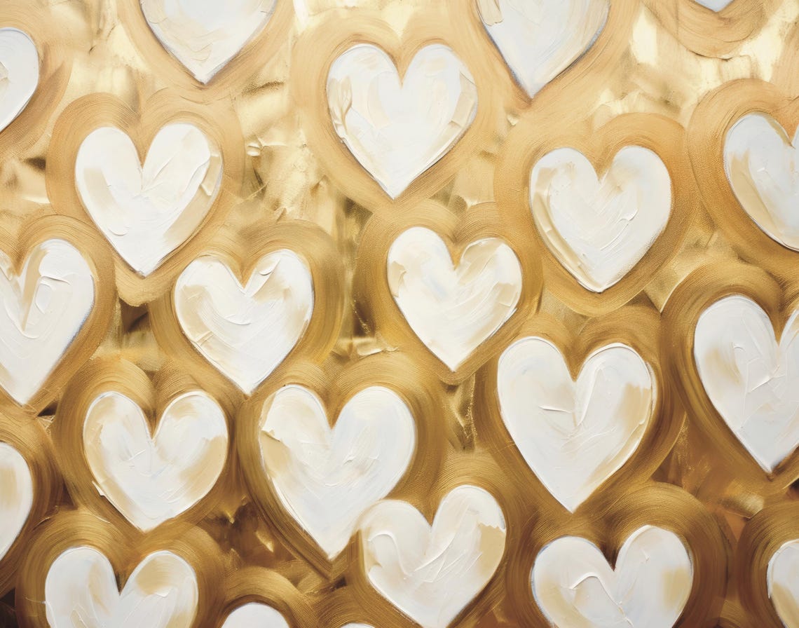 White Hearts Gold Leaf Swirl Luxe Textured Valentine Art Poster - Image 6