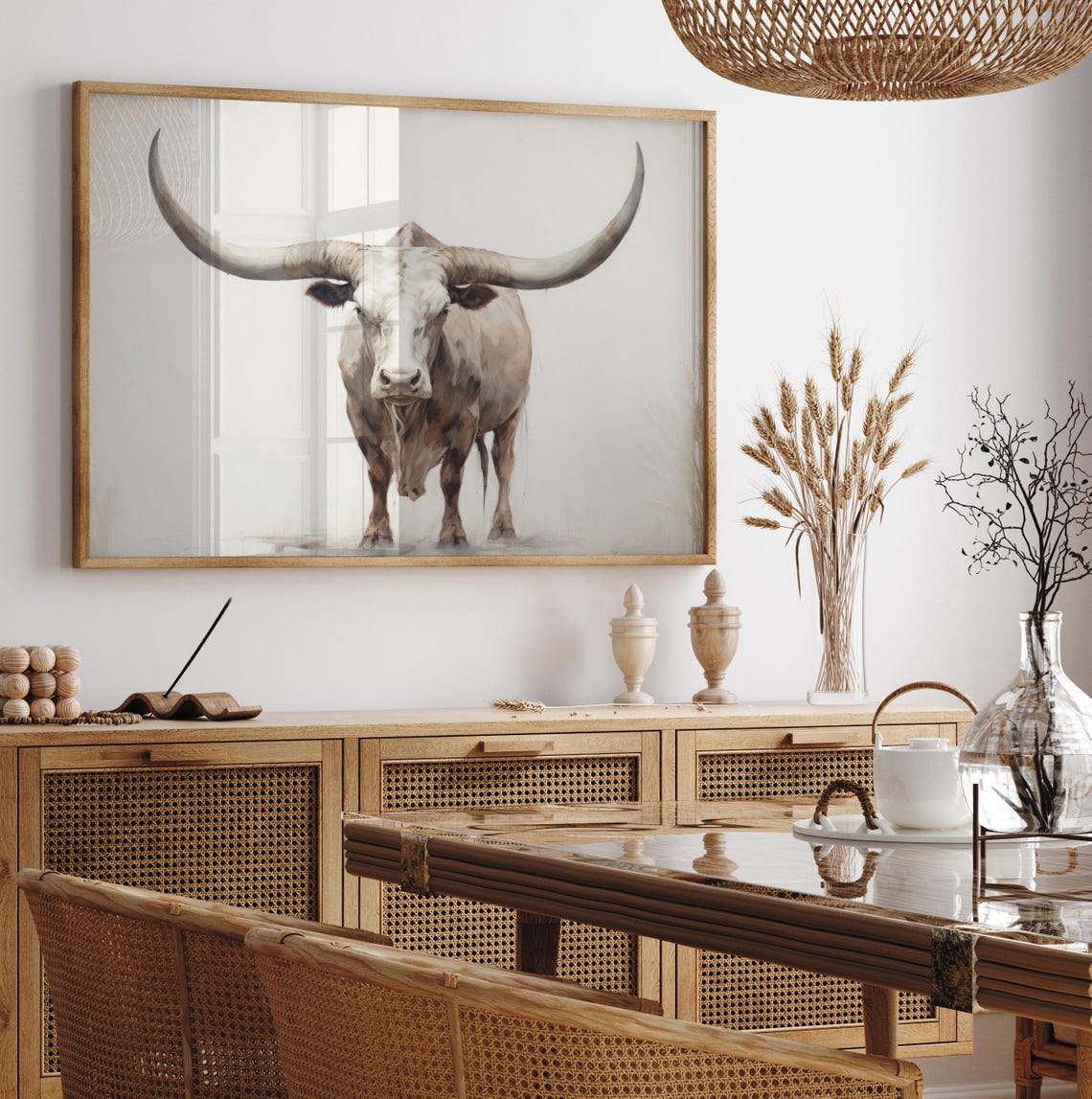 Texas Longhorn Steer Front View On White Watercolor Art Poster - Image 6