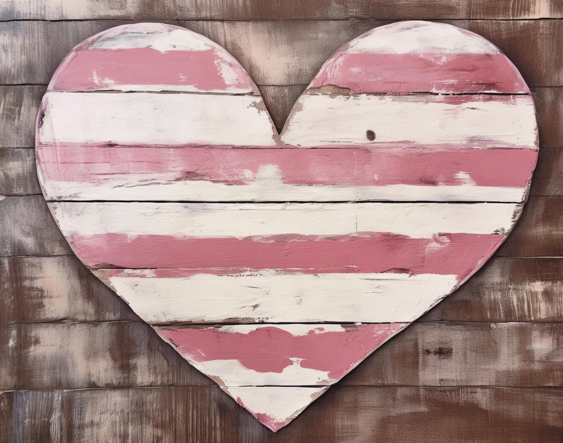 Pink White Striped Rustic Wooden Heart Farmhouse Valentine Poster - Image 6