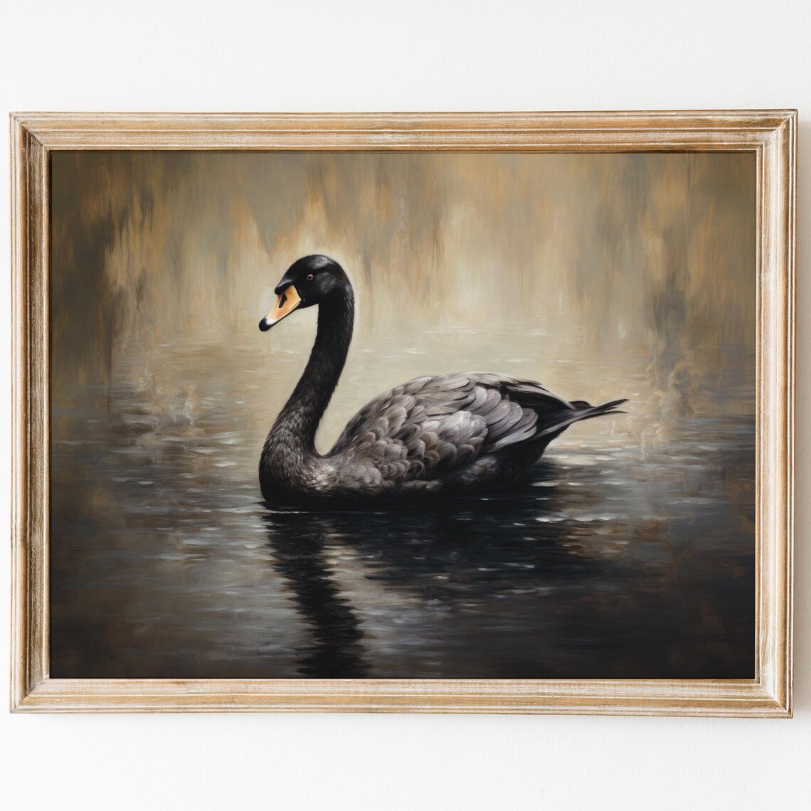 Vintage Black Swan Art Print, Farmhouse Rustic Decor