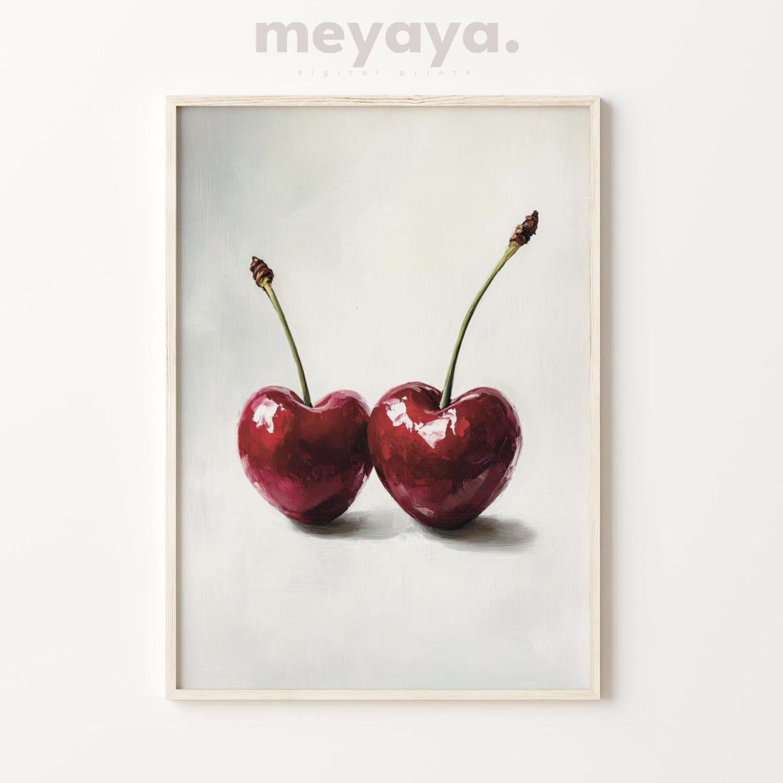 Red Heart Shaped Cherries Pair Romantic Fruit Painting Wall Print - Image 2