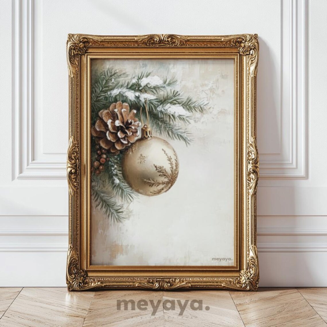Christmas Gold Ornament Vintage Holiday Art Print - Image 5