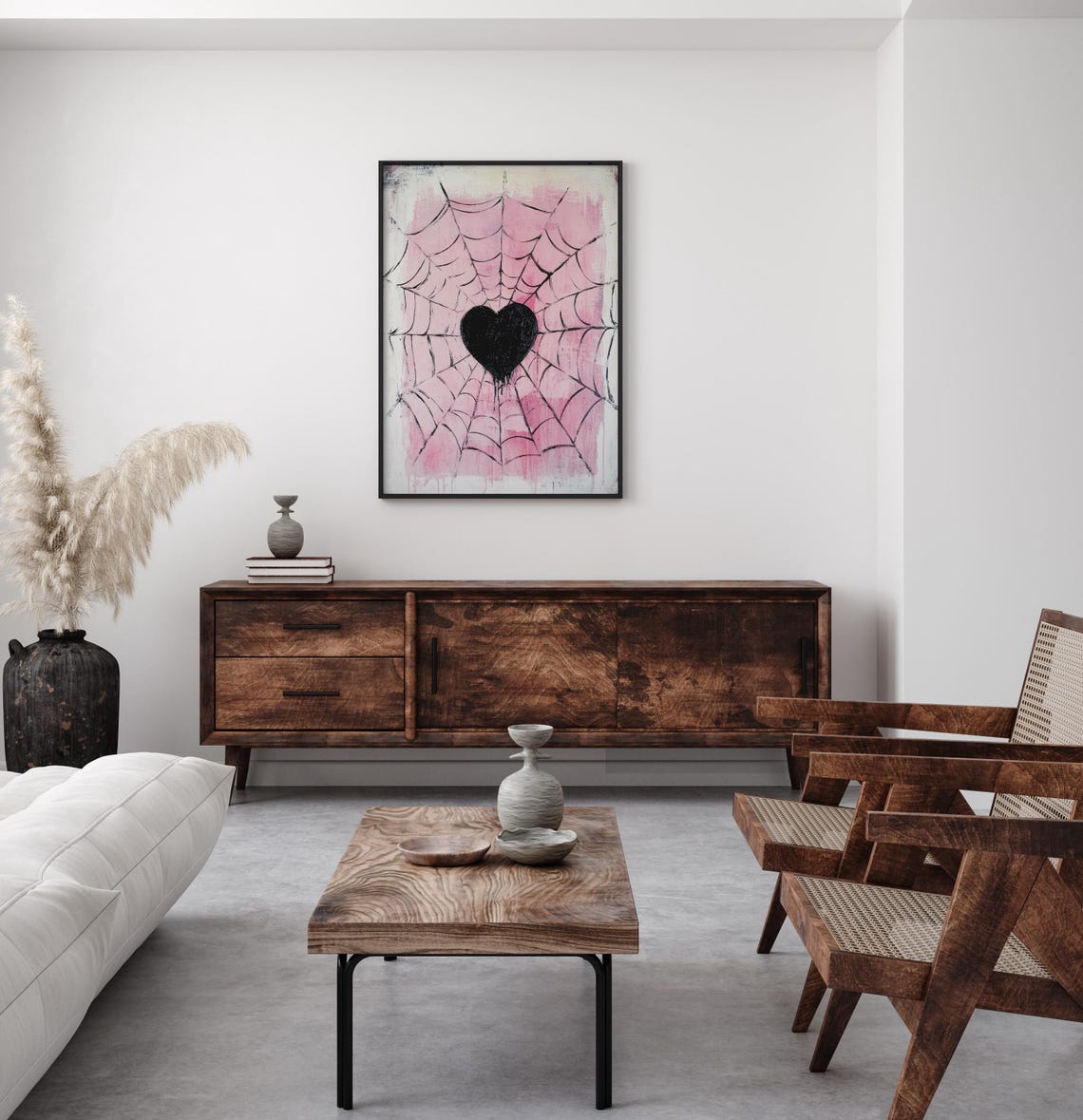 Pink Spiderweb Painting With A Black Heart Center Spooky Poster - Image 2