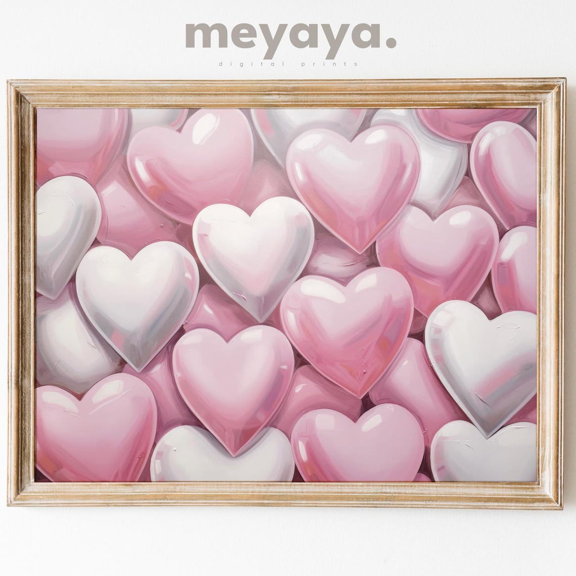 Glossy Pink White 3D Hearts Pattern Playful Valentine Poster