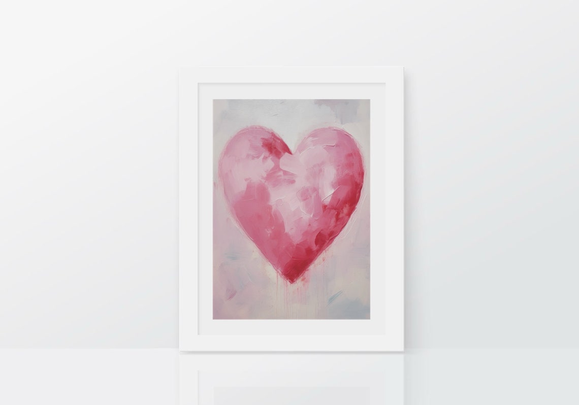 Large Pink Impasto Heart Soft Blush Romantic Valentine Poster - Image 3