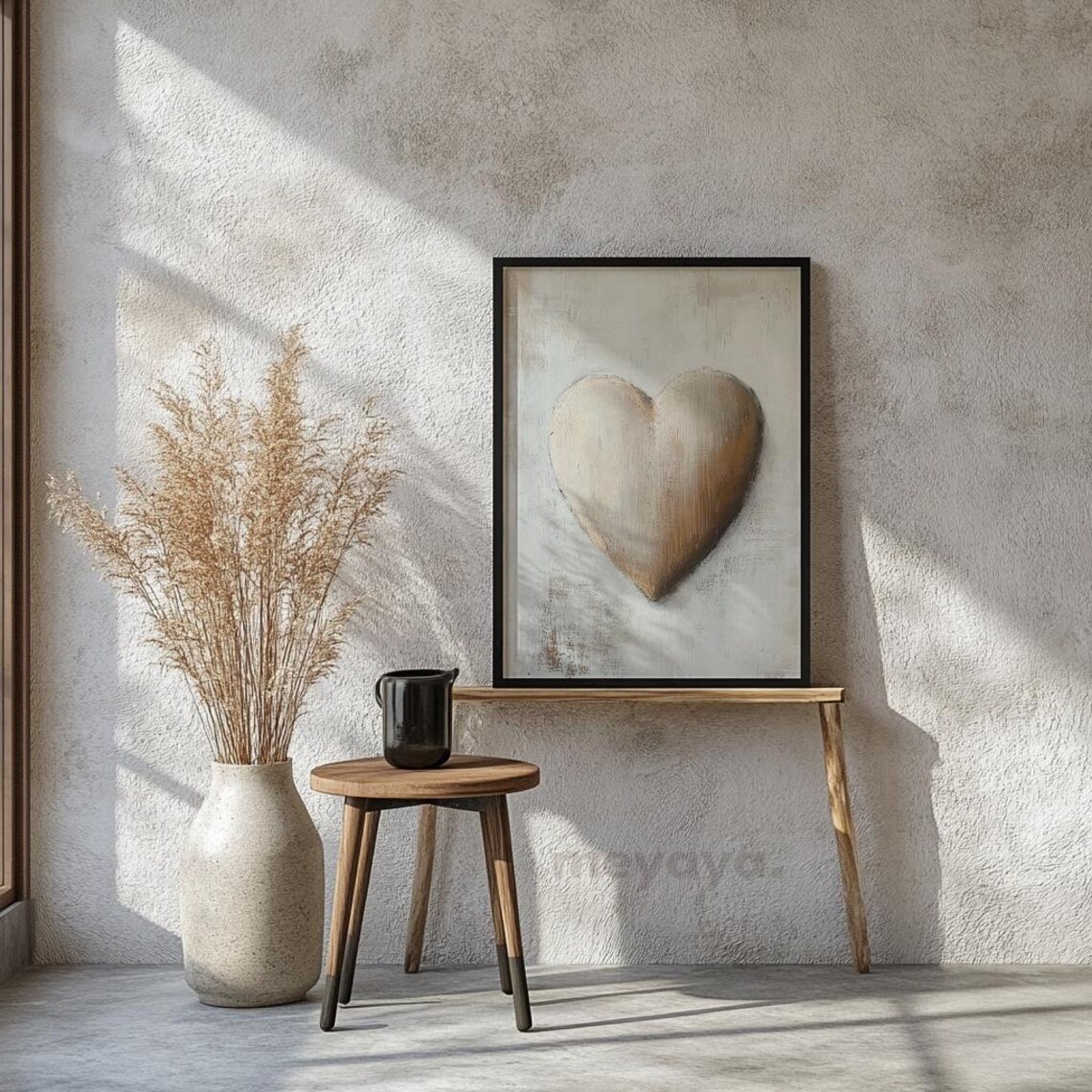Neutral Valentines Beige Heart Print, Vintage Romance - Image 2