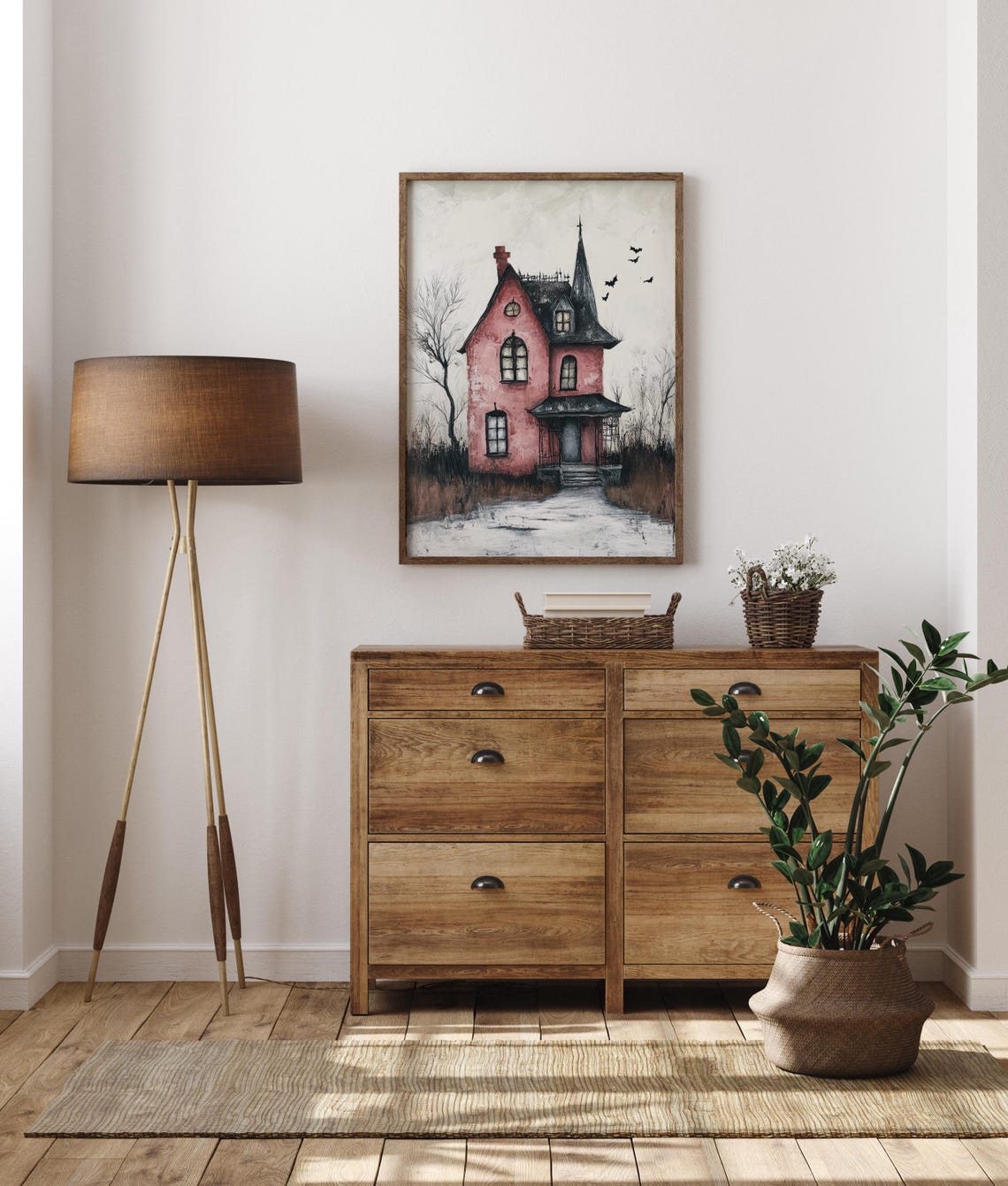 Pink Haunted Victorian House With Bats Whimsical Halloween Poster - Image 5