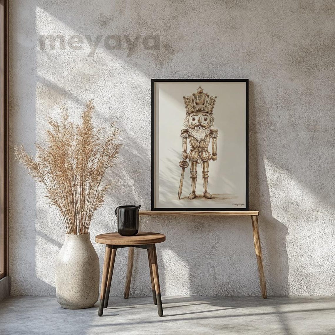 Nutcracker Sketch Sepia Line Art Vintage Christmas Soldier Poster - Image 2