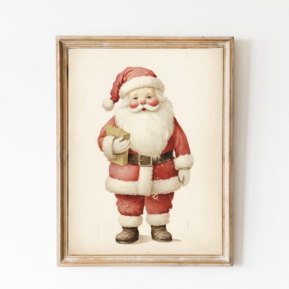 Vintage Santa Art Cute Santa Poster Santa Wall Art Holiday Decor Vintage Christmas Print Nursery Christmas Decor Xmas Print