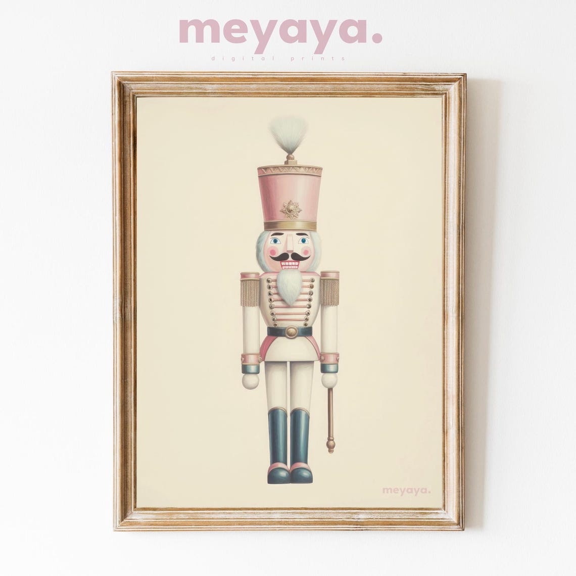Pastel Nutcracker Teal Boots Minimalist Pink Christmas Nursery Poster