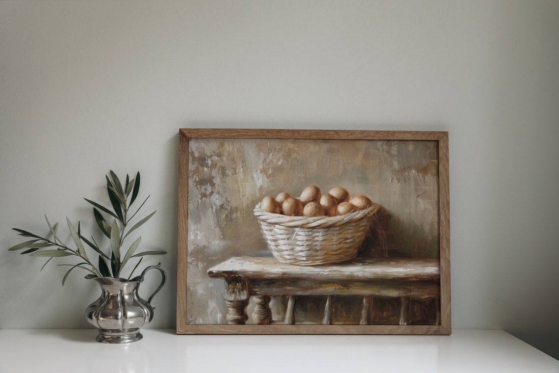 Woven Basket Of Eggs Rustic Country Kitchen Vintage Farmhouse Poster - Image 3