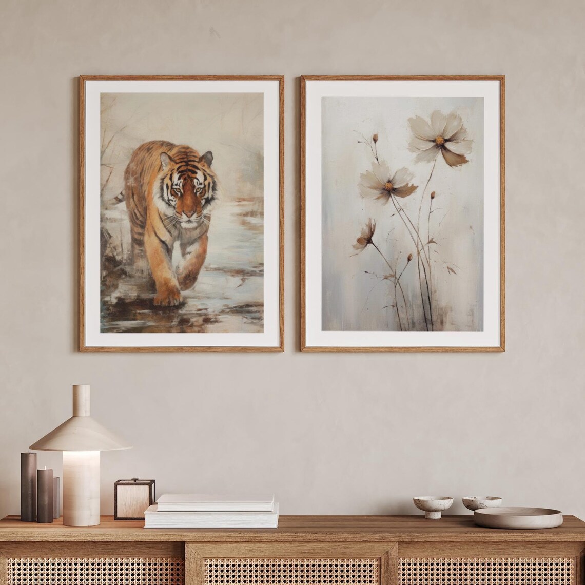 Vintage Tiger Print, Moody Farmhouse Wildlife Poster - Image 3