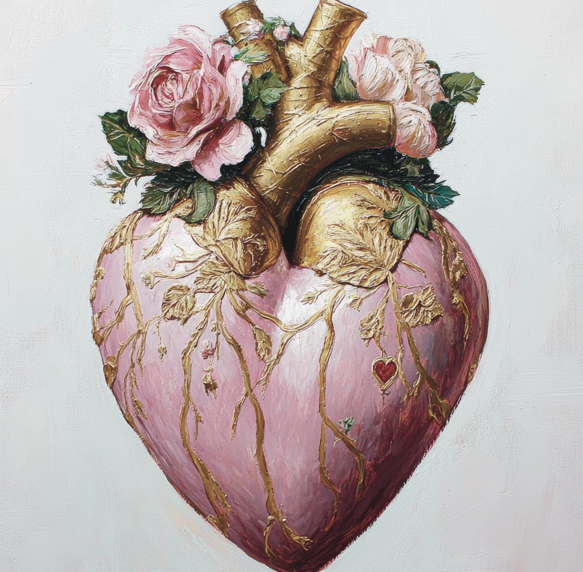 Pink Gold Anatomical Heart Roses Vintage Romantic Wall Print - Image 6