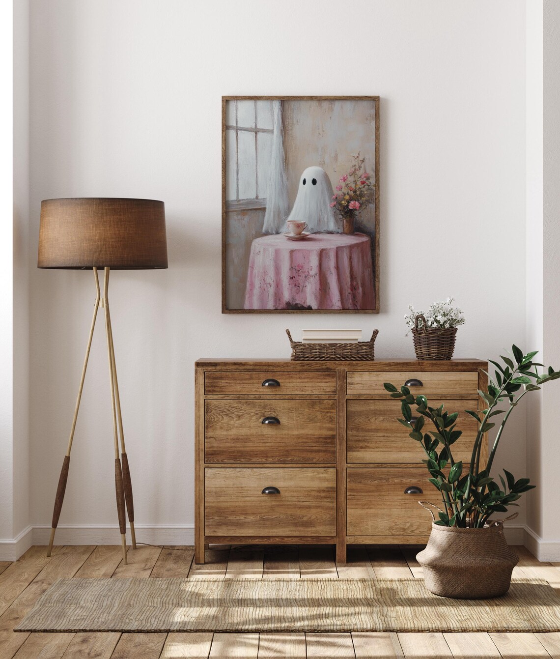 Cute Ghost Print, Pink Halloween Vintage Decor - Image 3