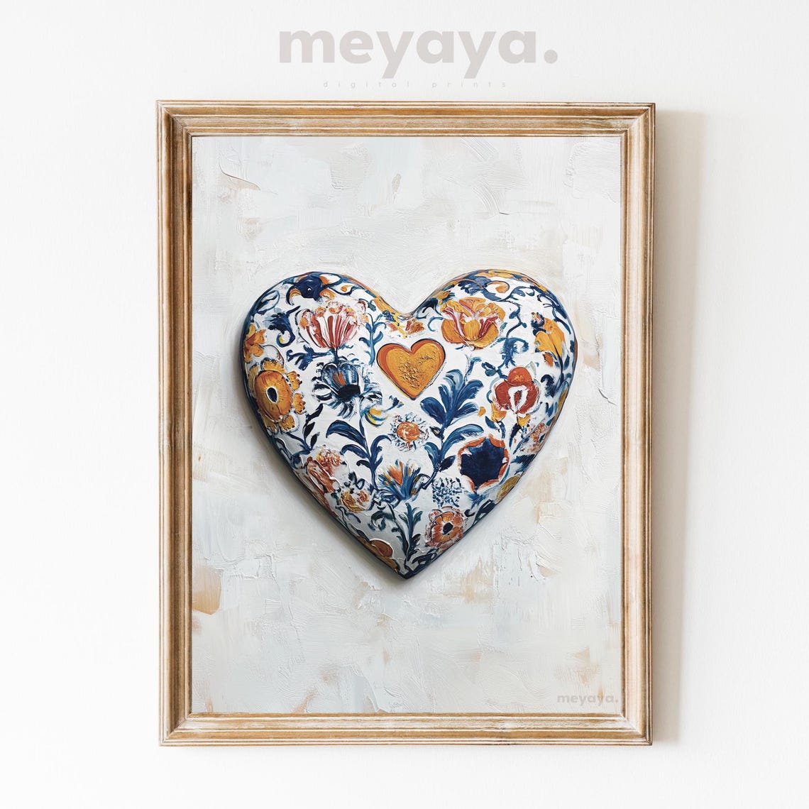 Mexican Floral Pottery Heart Folk Art Vintage Romantic Wall Print